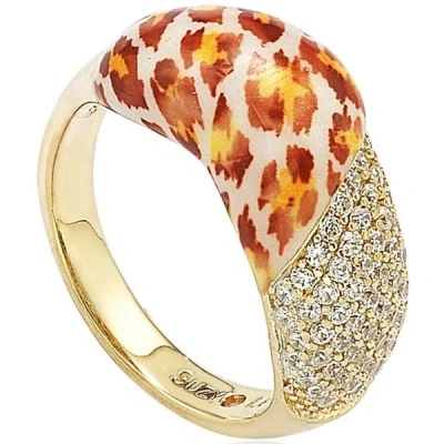 Suzy Levian Cubic Zirconia Sterling Silver Pave Yellow Leopard Ring In Gold