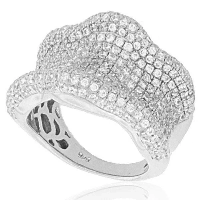 Suzy Levian Cubic Zirconia Sterling Silver Wavy Curved Ring In Metallic