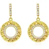 Suzy Levian Yellow Sterling Silver White Cubic Zirconia Circle Pointed Sunburst Drop Earrings In Gold