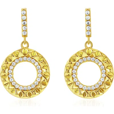 Suzy Levian Cubic Zirconia Sunburst Drop Earrings In Gold