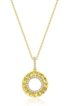 Suzy Levian Yellow Sterling Silver White Cubic Zirconia Circle Pointed Sunburst Pendant