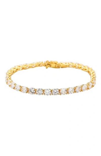 Suzy Levian 15cttw Cubic Zirconia Sterling Silver 7 Inch Crossing Tennis Bracelet In Gold
