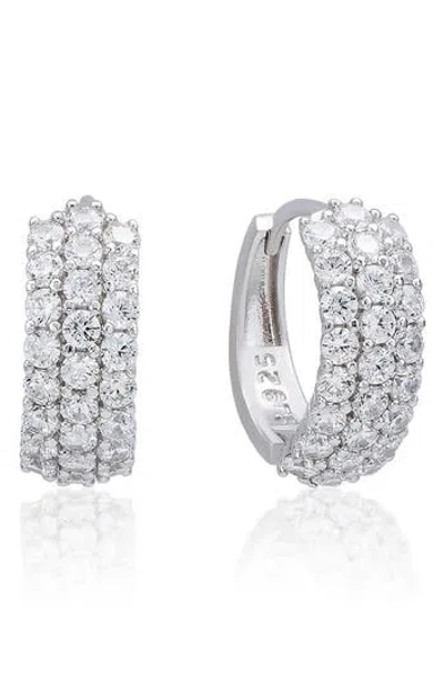 Suzy Levian Cubic Zirconia Triple Row Huggie Hoop Earrings In Silver