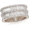 Suzy Levian Sterling Silver Cubic Zirconia Double Row White Baguette And Round Cut Wide Eternity Band