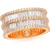 Suzy Levian Rose Sterling Silver Cubic Zirconia Double Row White Baguette And Round Cut Wide Eternity Band