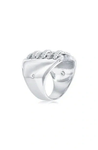 Suzy Levian Cubic Zirconia Wide Triple Cross Over Ring In White