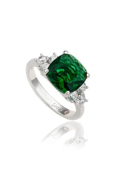 Suzy Levian Cushion Cut Cubic Zirconia Engagement Ring In Metallic