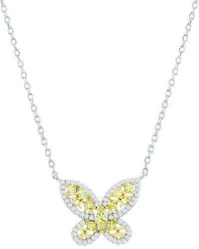 Suzy Levian Cz Jewelry Suzy Levian Gala Collection Silver Cz Butterfly Necklace In Metallic