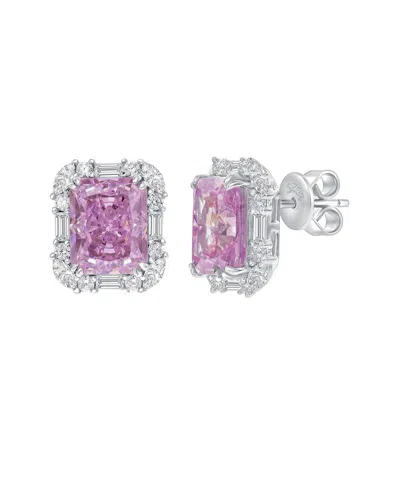 Suzy Levian Cz Jewelry Suzy Levian Gala Collection Silver Cz Stud Earrings In Pink