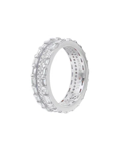 SUZY LEVIAN CZ JEWELRY SUZY LEVIAN SILVER CZ BAGUETTE FRAMED ETERNITY RING