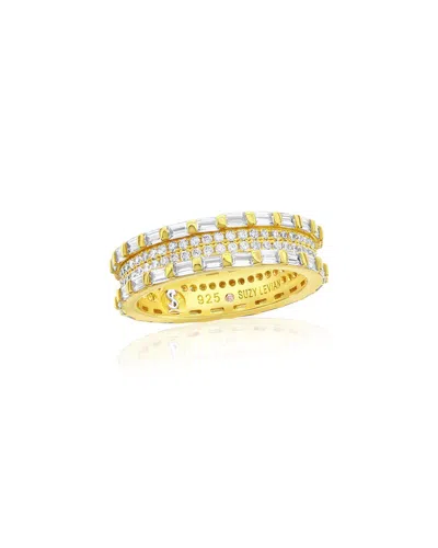 SUZY LEVIAN CZ JEWELRY SUZY LEVIAN SILVER CZ BAGUETTE FRAMED ETERNITY RING