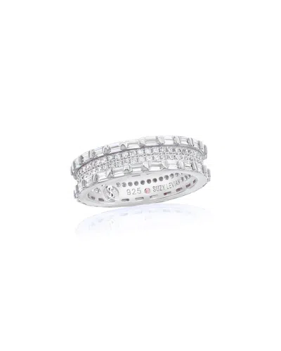 SUZY LEVIAN CZ JEWELRY SUZY LEVIAN SILVER CZ BAGUETTE FRAMED ETERNITY RING