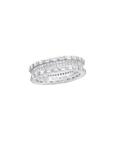 Suzy Levian Cz Jewelry Suzy Levian Silver Cz Baguette Framed Eternity Ring In Metallic