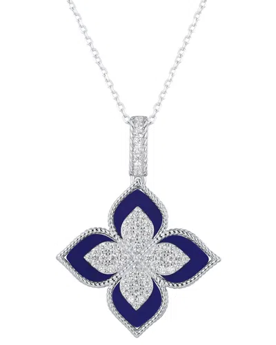 Suzy Levian Cz Jewelry Suzy Levian Silver Cz Flower Clover Dangle Necklace In Blue