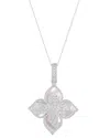 Suzy Levian Cz Jewelry Suzy Levian Silver Cz Flower Clover Dangle Necklace In Metallic