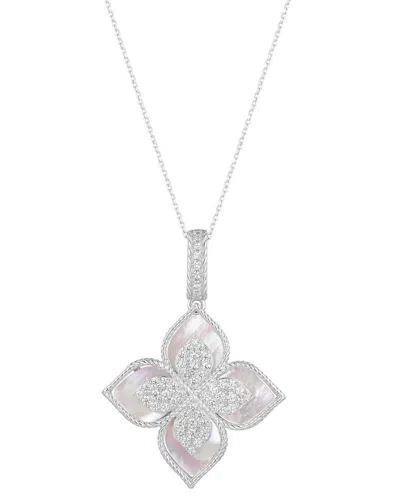 Suzy Levian Cz Jewelry Suzy Levian Silver Cz Flower Clover Dangle Necklace In Metallic