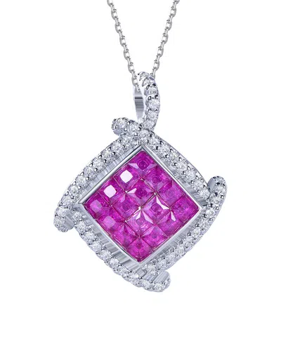 Suzy Levian Cz Jewelry Suzy Levian Silver Cz Invisible Setting Necklace In Pink