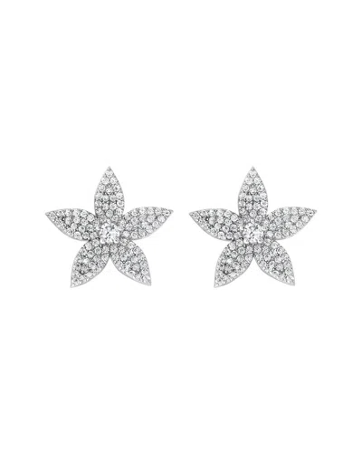 Suzy Levian Cz Jewelry Suzy Levian Silver Cz Pave Flower Earrings In Metallic