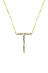 Suzy Levian Diamond & 14k Yellow Gold Letter Pendant Necklace In Gold - T