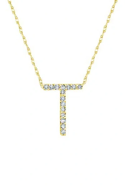 Suzy Levian Diamond & 14k Yellow Gold Letter Pendant Necklace In Gold - T