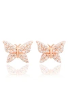 Suzy Levian Diamonds 14k Gold Diamond Butterfly Stud Earrings In Rose