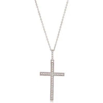 Suzy Levian Diamonds 14k Gold Diamond Cross Pendant Necklace In White Gold