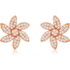 Suzy Levian Diamonds 14k Gold Diamond Flower Stud Earrings In Rose