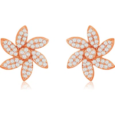 Suzy Levian Diamonds 14k Gold Diamond Flower Stud Earrings In Rose