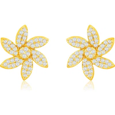 Suzy Levian Diamonds 14k Gold Diamond Flower Stud Earrings In Yellow