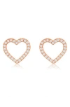 Suzy Levian Diamonds 14k Gold Diamond Open Heart Stud Earrings In Rose