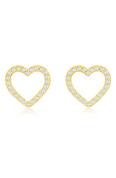 Suzy Levian Diamonds 14k Gold Diamond Open Heart Stud Earrings In Yellow