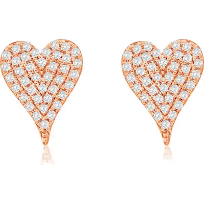 Suzy Levian Diamonds 14k Gold Diamond Pavè Heart Stud Earrings In Pink