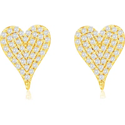 Suzy Levian Diamonds 14k Gold Diamond Pavè Heart Stud Earrings In Yellow