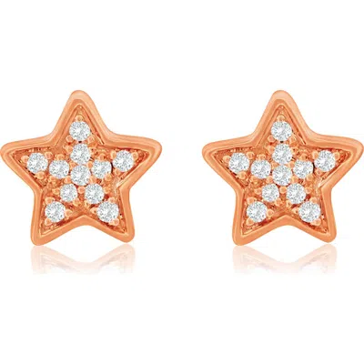 Suzy Levian Diamonds 14k Gold Diamond Star Stud Earrings In Rose