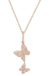 Suzy Levian Diamonds 14k Gold Pavé Diamond Butterfly Pendant Necklace In Rose