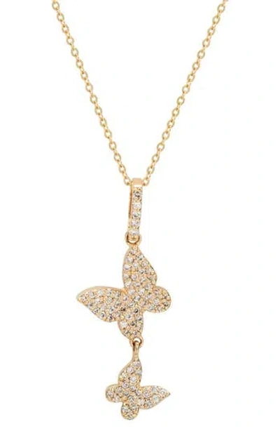 Suzy Levian Diamonds 14k Gold Pavé Diamond Butterfly Pendant Necklace In Yellow