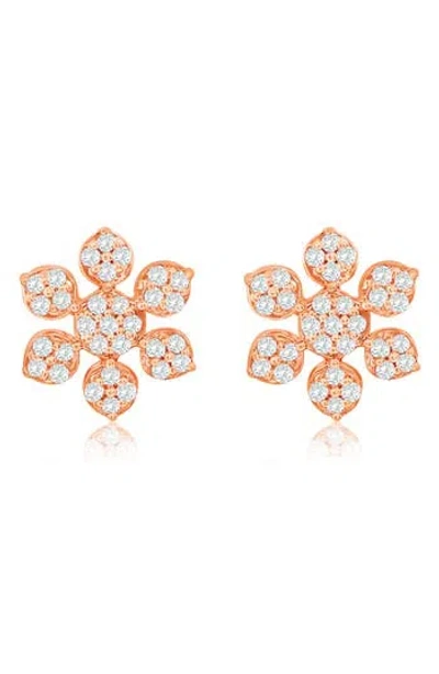 Suzy Levian Diamonds 14k Gold Pavé Diamond Snowflake Stud Earrings In Rose