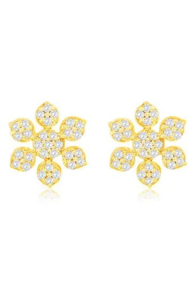 Suzy Levian Diamonds 14k Gold Pavé Diamond Snowflake Stud Earrings In Yellow
