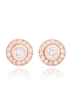 Suzy Levian Diamonds 14k Gold Round Diamond Halo Stud Earrings In Rose