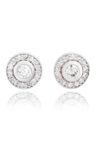 Suzy Levian Diamonds 14k Gold Round Diamond Halo Stud Earrings In White