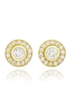 Suzy Levian Diamonds 14k Gold Round Diamond Halo Stud Earrings In Yellow