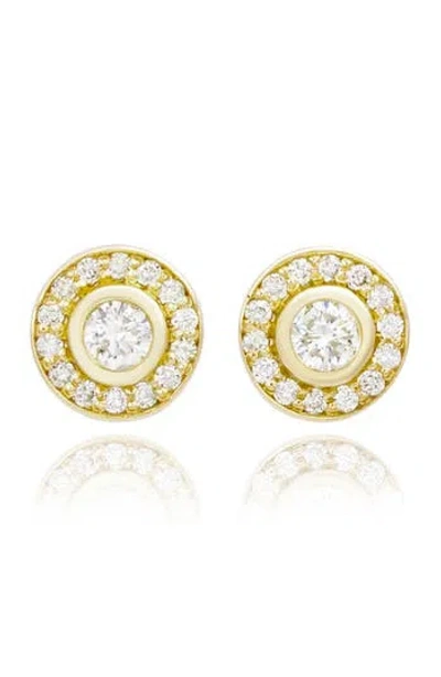 Suzy Levian Diamonds 14k Gold Round Diamond Halo Stud Earrings In Yellow