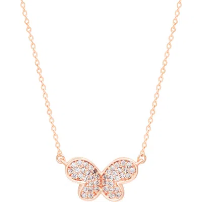 Suzy Levian Diamonds Diamond Butterfly Pendant Necklace In Rose Gold