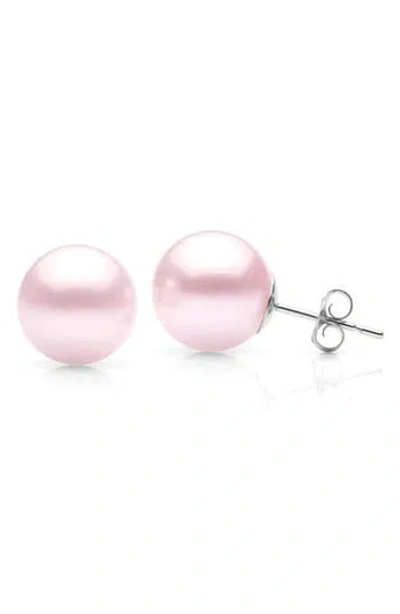 Suzy Levian Diamonds Freshwater Pearl Stud Earrings In Pink