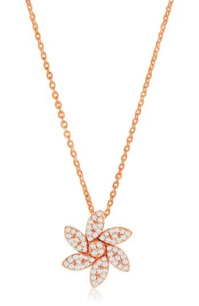 Suzy Levian Diamonds Pavé Diamond Swirl Pendant Necklace In Rose Gold
