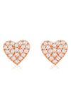 Suzy Levian Diamonds Pavé Simulated Diamond Heart Stud Earrings In Rose Gold