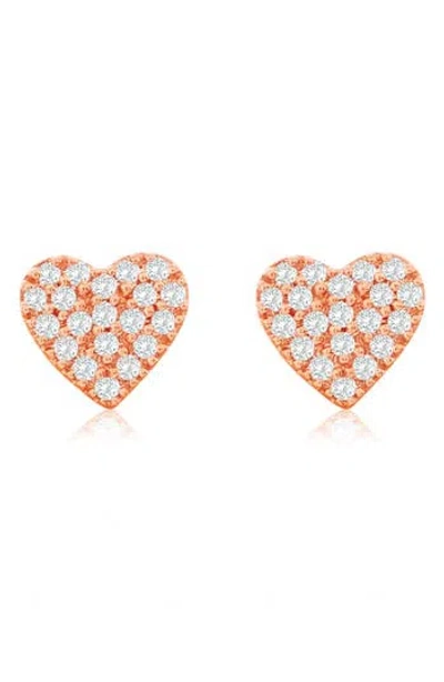 Suzy Levian Diamonds Pavé Simulated Diamond Heart Stud Earrings In Rose Gold
