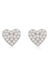 Suzy Levian Diamonds Pavé Simulated Diamond Heart Stud Earrings In White Gold