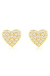 Suzy Levian Diamonds Pavé Simulated Diamond Heart Stud Earrings In Yellow Gold