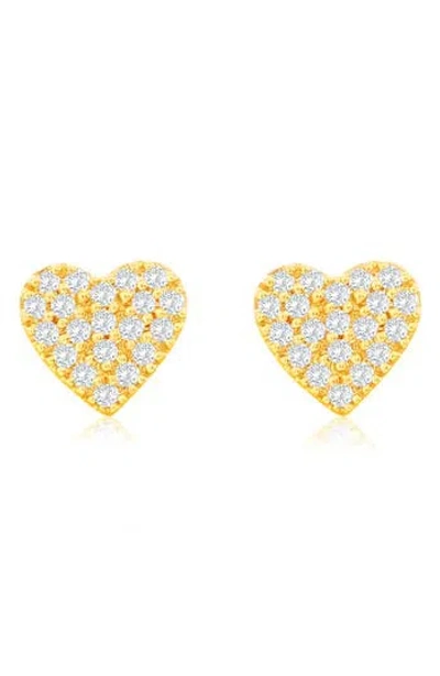 Suzy Levian Diamonds Pavé Simulated Diamond Heart Stud Earrings In Yellow Gold